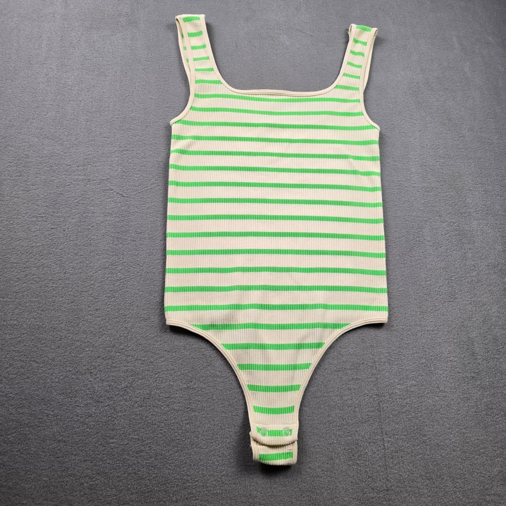 By Together Womens‎ Striped Ribbed Knit Bodysuit Square Neck S/M nylon spandex